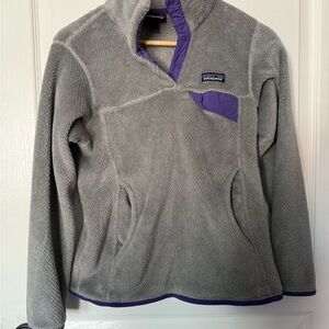 Patagonia Fleece Jacket in Gray with Purple Trim